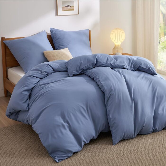BEDSURE Комплект постільної білизни 135x200 4-х частинний, Шieferblau (Шиферно-блакитний) - 2 наволочки 135x200 см + 2 наволочки 80x80 см, Постільна білизна BEDSURE з мікрофібри, Поліестер, з блискавкою, ÖKO-TEX сертифікат