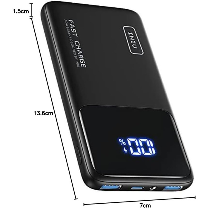 Power Bank INIU, 10000mAh, Швидка зарядка USB-C, PD3.0 QC4.0, Сумісний з iPhone, Samsung, iPad, Чорний