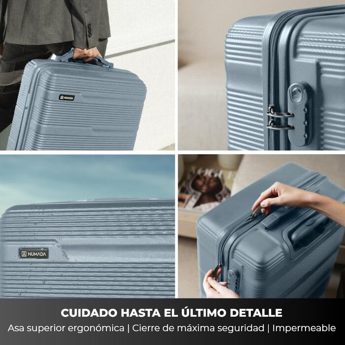 Набір валіз NUMADA Upfly T10 ABS (4 шт.): ручна, середня, велика та косметичка. 55x40x20, 60L, 78L. Безпечний та міцний.