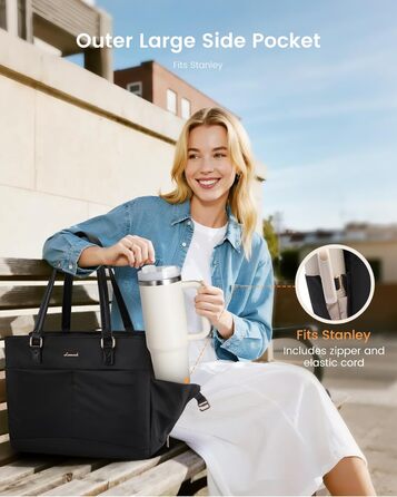 Сумка для ноутбука LOVEVOOK для жінок: велика шопер-торба для роботи, університету, школи, бізнесу (15.6 дюймів, чорна)