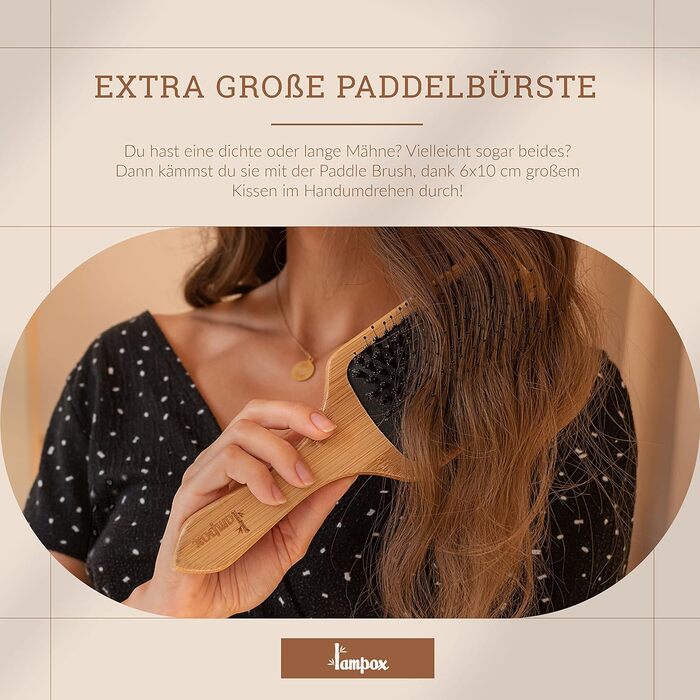 Дерев'яна щітка для волосся Lampox з щетиною кабана: масаж голови, догляд за волоссям, розчісування для довгих волосся та кучерявого волосся, для жінок, чоловіків та дітей