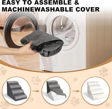 Сходинки для собак маленьких порід Otauoaea: 4 сходинки, протиковзкі, для диванів та ліжок, знімний чохол, сірий колір