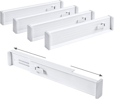 DIMJ 8-Piece Drawer Dividers Adjustable (32.6-56cm) Plastic, Closet Organizer for Kitchen Storage, Bedroom, Dresser, Light (5 Pieces, White)