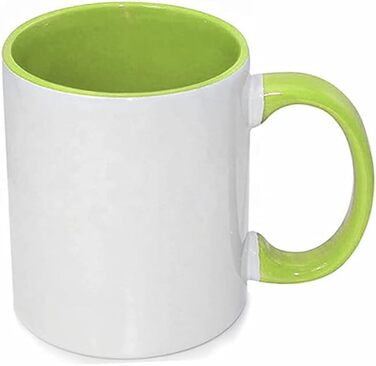 MR.R Set of 6 Sublimation Blanks, 334 ml, Dishwasher-Safe Ceramic Coffee Mugs, Green Color, Interior Cup and Handle, Drinking Cup for Milk, Tea, Cola, Water