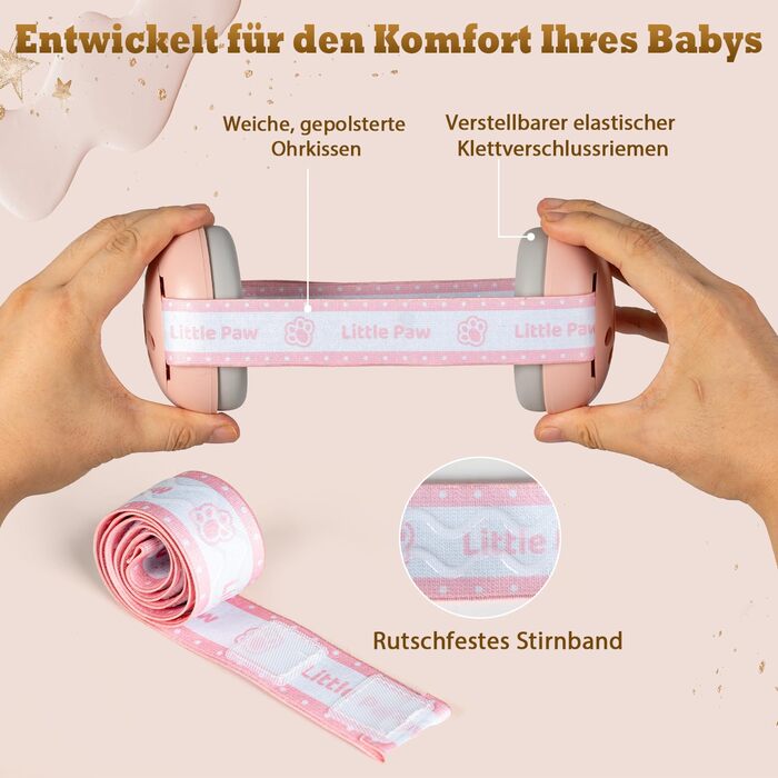 Навушники для захисту від шуму для малюків та дітей до 48 місяців - захист від шуму, регульоване антиковзне обруч, захист від пошкодження слуху, покращує сон (Рожевий)