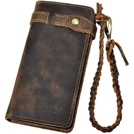 Le'aokuu Men's Genuine Leather Wallet Organizer Double Checkbook Bifold Wallet Pattern Business Money Clip 3377