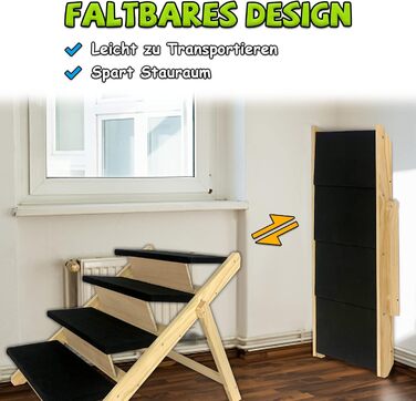 Froadp 49x38x61cm Folding Dog Stairs - Plastic Folding Pet Stairs with 4 Steps & Felt Mat - Non-Slip Cat Stairs Bed Balcony Sofa Portable Pet Stairs for Dogs and Cats (Wood Type A)