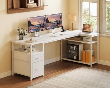 Ігровий кутовий стіл Coleshome з 2 шухлядами, 160×80 см, білий