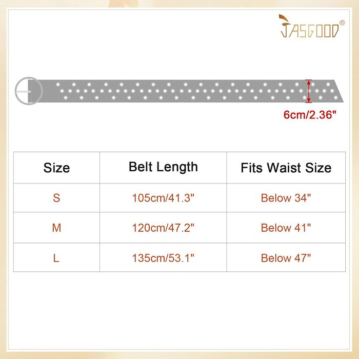 Жіночий широкий пояс JasGood з прорізними пірсингами та круглою застібкою, пояс з пірсингом, пояс для талії для вінтажних джинсів, штанів, суконь. Розмір S (підходить для талії до 88 см) (Коричневий, Розмір S (підходить для талії до 88 см))