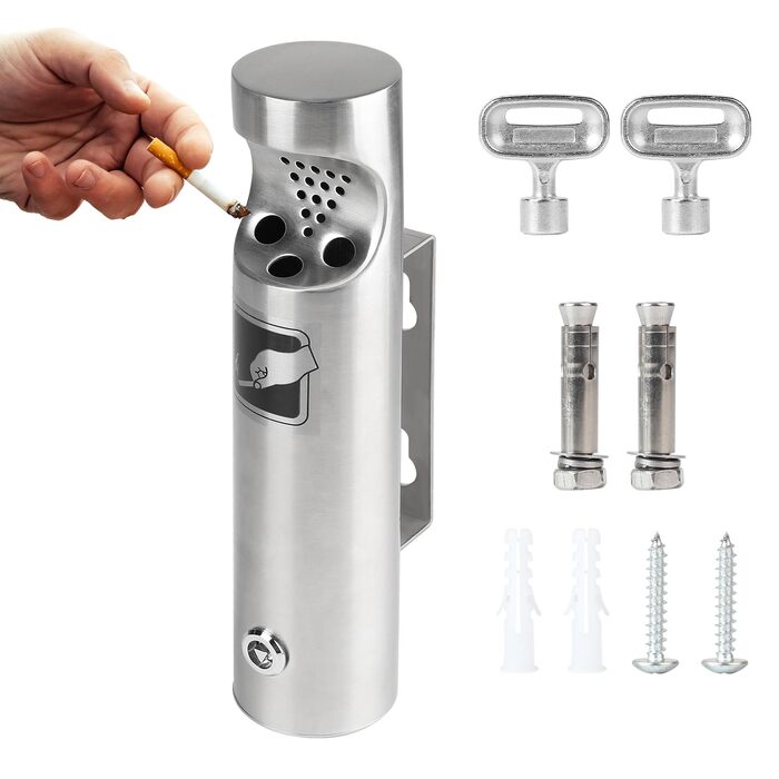 Настінний попільничка CPROSP з нержавіючої сталі, з замком, для вулиці, 28.5 x 6.5 см - 1 шт.