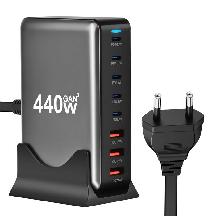 Зарядний пристрій USB C 440W, 8 портів: швидка зарядка USB-C/USB-A, PD PPS 100W для MacBook, iPad, Samsung та інших пристроїв