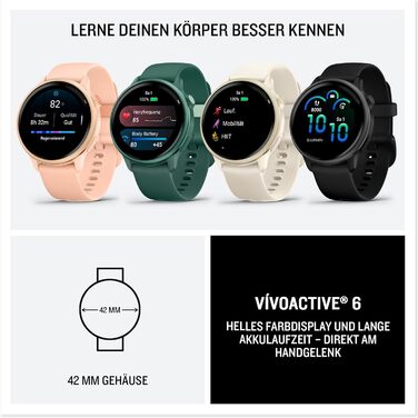 Розумний годинник Garmin vívoactive 6 42mm - фітнес-трекер з AMOLED-дисплеєм, до 11 днів роботи від акумулятора, 80+ спортивних функцій, моніторинг здоров'я, сповіщення та Garmin Pay (чорний/сірий)