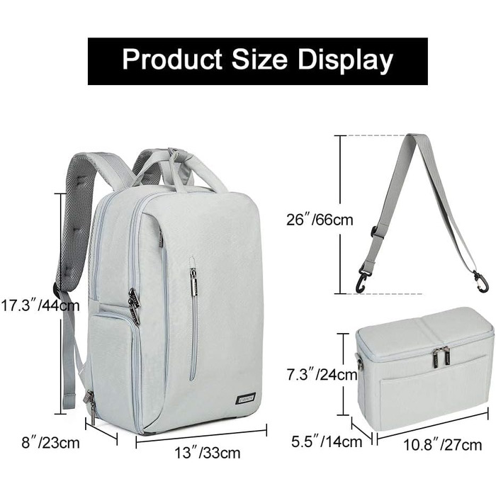 CADeN Рюкзак для камери: водонепроникний, антикрадійний, відділення для ноутбука 15.6'', для DSLR Canon, Nikon, Sony