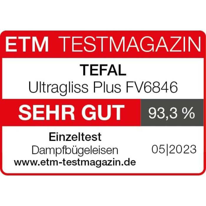 Tefal FV6846E1 Ultragliss Plus Anti-Kalk Steam Iron | 2800 Watts | Removable scale collector | 50 g/min continuous steam output | 260 g/min steam boost | Auto shut-off | blue/white Single 260g/min Steam + 2800W