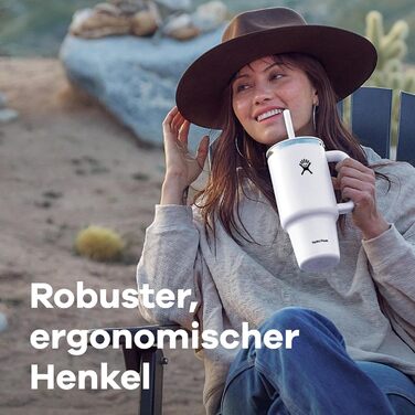 HYDRO FLASK - Travel Tumbler 709ml (24oz) with a Press-In Straw Lid - Stainless Steel - Double-Wall Vacuum Insulation - Splash-Proof Lid - Black
