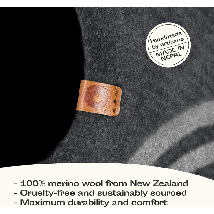 Килимок для кота Meowfia з 100% мериносової вовни – ручної фелтингової роботи, екологічний, для котів та кошенят. М'яке ліжко, тепле взимку та прохолодне влітку, стильний дизайн, сірий колір, розмір L