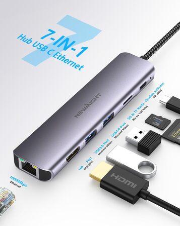 Док-станція для ноутбука Newmight з двома HDMI, підтримка 2 моніторів 4K, Ethernet 1 Gbps, PD 100W, 3 USB 3.0, SD/TF Reader, USB-C, для HP/Dell (сіра)