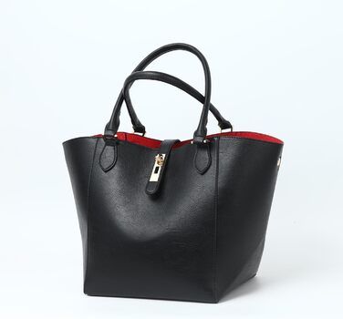 Велика жіноча шкіряна сумка-шопер чорного кольору для роботи та навчання | sqpl