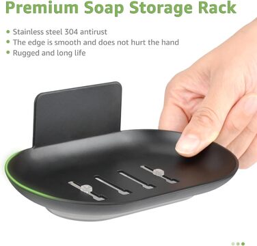 Тримач для мила настінний без свердління, нержавіюча сталь, з піддоном для стікання води, чорний. Підходить для ванної кімнати та кухні, для мила, губок, щіток.