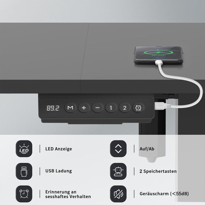 Регульований стіл Homall 140x60 см з USB-роз'ємом, комп'ютерний стіл для дому та офісу, ергономічний, білий. Також доступний розмір 160x70 см, чорний колір