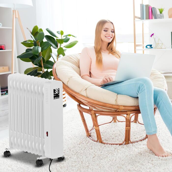 Масляний радіатор Sonnewelt 2500W з WiFi, 11 ребер, термостат, 3 режими, цифровий дисплей, захист від перегріву, чорний