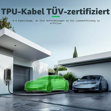 Зарядна станція для електромобіля 7kW 32A однофазна WiFi-APP Typ 2 IEC 62196-2 - Швидка зарядка EV Wallbox 230V, кабель 8м