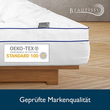 Beautissu Mattress Topper 100x200 cm with Integrated Fitted Sheet - Topper 100x200 cm for Box Springs & Mattresses up to 40 cm Height - 3 cm Mattress Pad, Non-Slip Mattress Protector - BeauNuit MT Base