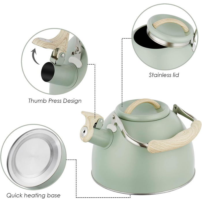 Свисток-чайник для індукційних плит, 3 л, нержавіюча сталь. Підходить для газових, індукційних та електричних плит