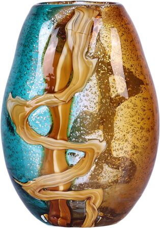PlivBloom Blue-Green Glass Heads - Hand Blown Murano Glass Flower Vase Decor for Bookshelf & Living Room