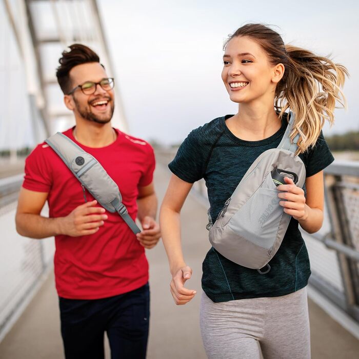 Сумка на плече G4Free з RFID-блокуванням, кросбоді рюкзак з передньою кишенею, для походів, щоденний рюкзак, нагрудна кишеня для жінок та чоловіків сірого кольору