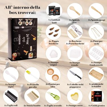 Набір для приготування суші 2025 – 29 предметів: з інструкцією, рецептами, формою для онігірі, бамбуковою килимком, палочками для їжі та соєвим соусом