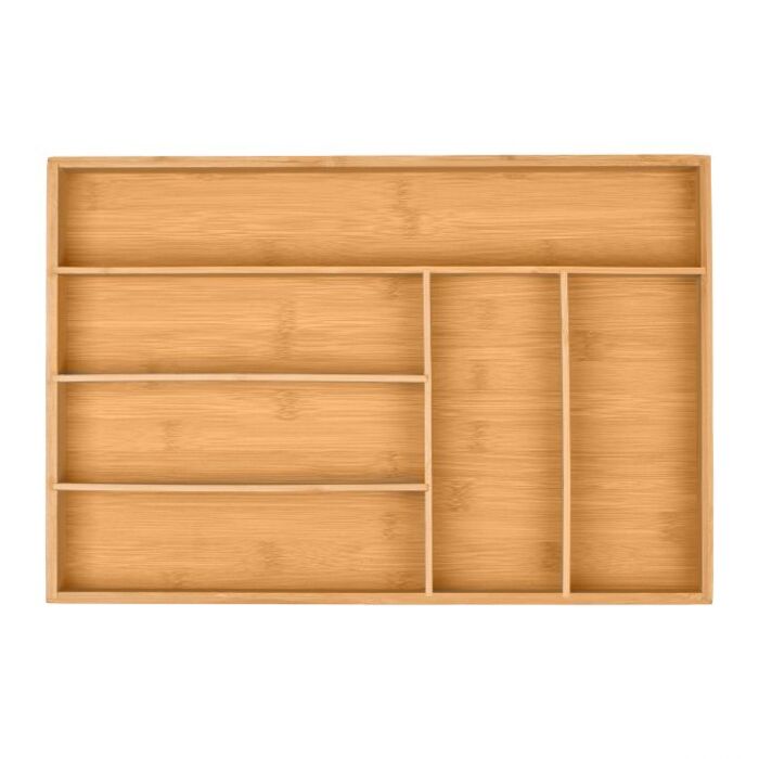 Relaxdays Bamboo Cutlery Box with 6 Compartments