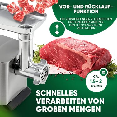 Електричний м'ясорубка ProfiCook PC-FW 1272 з насадкою для печива та ковбасних виробів | 1200W, нержавіюча сталь (2024)