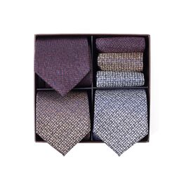 Набір краваток для чоловіків 3 шт. + 3 кишенькові хустинки | Подарунковий бокс для чоловіків | Класичний тауновий колір