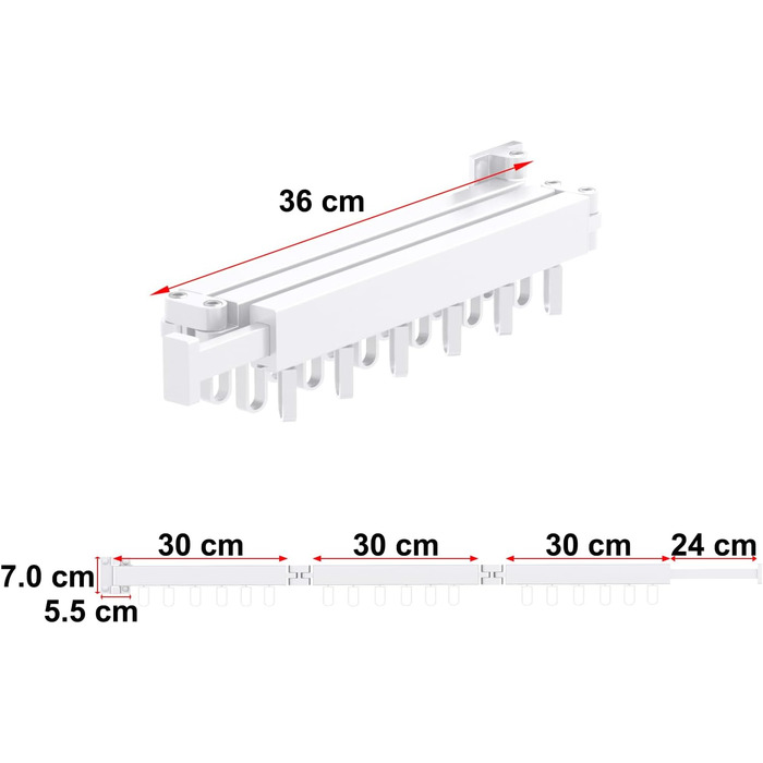 Висувна сушарка для білизни на стіну з гачками. Компактна сушарка для балкона, білизни, ванної кімнати, спальні (Біла, 3 складаних секції)
