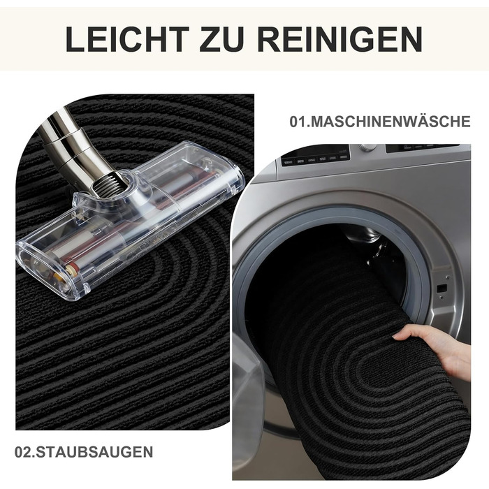 Килимок вхідний FEOMOS 60x90 см, протиковзний вологопоглинаючий килим для дому, передпокою та кухні, чорний