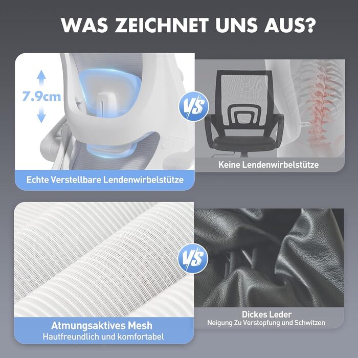 Офісне крісло Colamy: ергономічне, з регульованою підголівником та поперековою підтримкою, біле