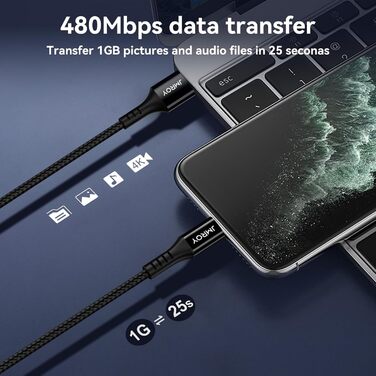 Кабель USB-C [2 шт] 3.1A, чорний, 1м + 2м. Сумісний з Samsung Galaxy, Huawei, Note, S, P, A, та іншими пристроями