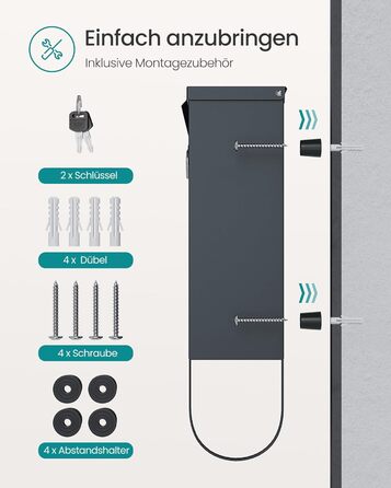 Поштова скринька SONGMICS з замком, оглядовим вікном та відділенням для газет, антрацит, 33.8x30.8x10 см