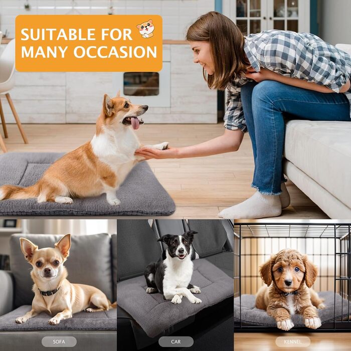 Dog Bed Soft and Warm Mat Dog Cushion Washable Cozy Reversible Pet Sofa Cushion PS085 (106x71 cm, Grey)