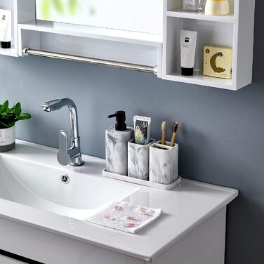 Органайзер для ванної кімнати ZCCZ: великий тримач для зубних щіток з імітацією каменю, чаша для зубної щітки з багатьма відділеннями для електричної щітки, косметики, пензлів, бритви (білий квадрат)