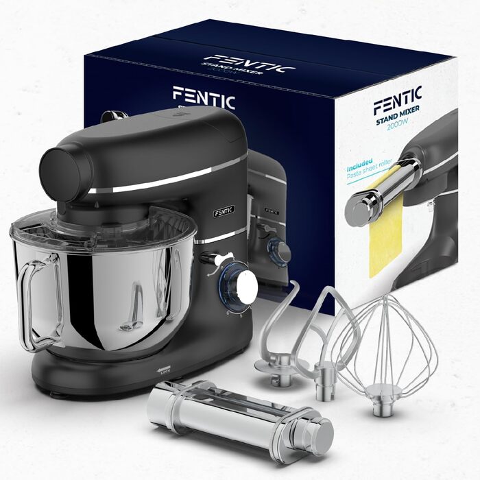 Кухонна машина з машиною для пасти – 2000W, електрична – з нержавіючою чашею 6.2L (чорна)