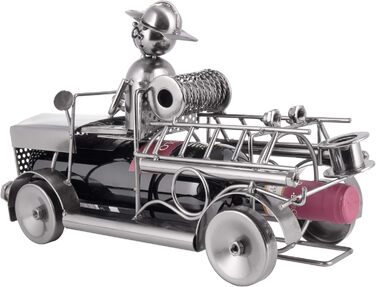 BRUBAKER Wine Bottle Holder Fire Department - Fire Truck Metal Sculpture Bottle Stand - 32 cm Metal Figure Wine Gift for Firefighters - with Greeting Card
