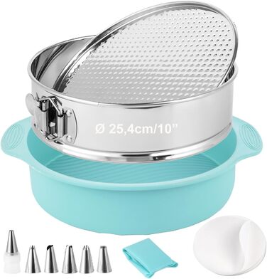 Форма для випічки Hikaproligt з нержавіючої сталі, діаметр 26 см, кругла, з антипригарним покриттям, не протікає, з силіконовим захистом, знімний дно, ідеальна для чізкейків, форма для випічки тортів 25 см