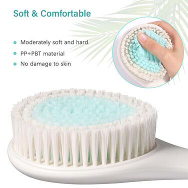 Щітка для душу Brencco з довгим руків'ям, для чищення спини та тіла, антиковзка, для догляду за шкірою