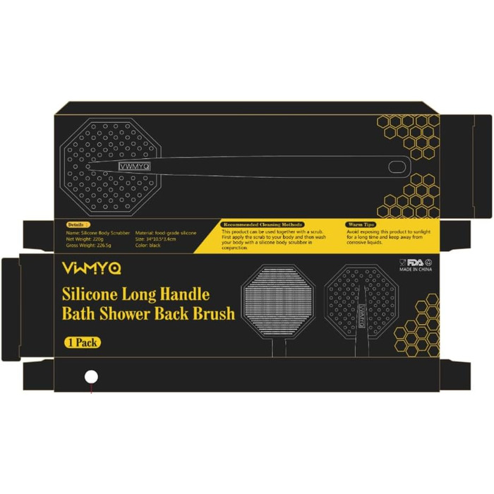 Силіконовий скребок для тіла під душ з довгим руків'ям, двостороння дзеркальна щітка для душу для скрабу та масажу, створює багато піни, скребок для спини з довгим руків'ям для чоловіків (Елегантний чорний)