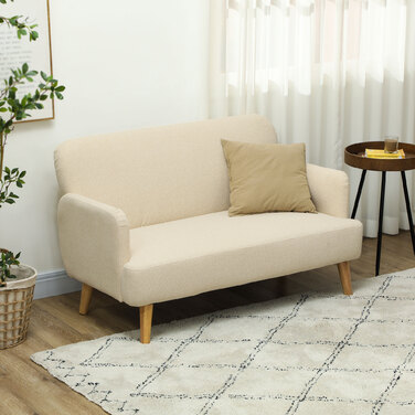HOMCOM 2-Seater Sofa, Compact Design, Skin-Friendly Fabric, Up to 240 kg Capacity, 130x74x79 cm, Cream White