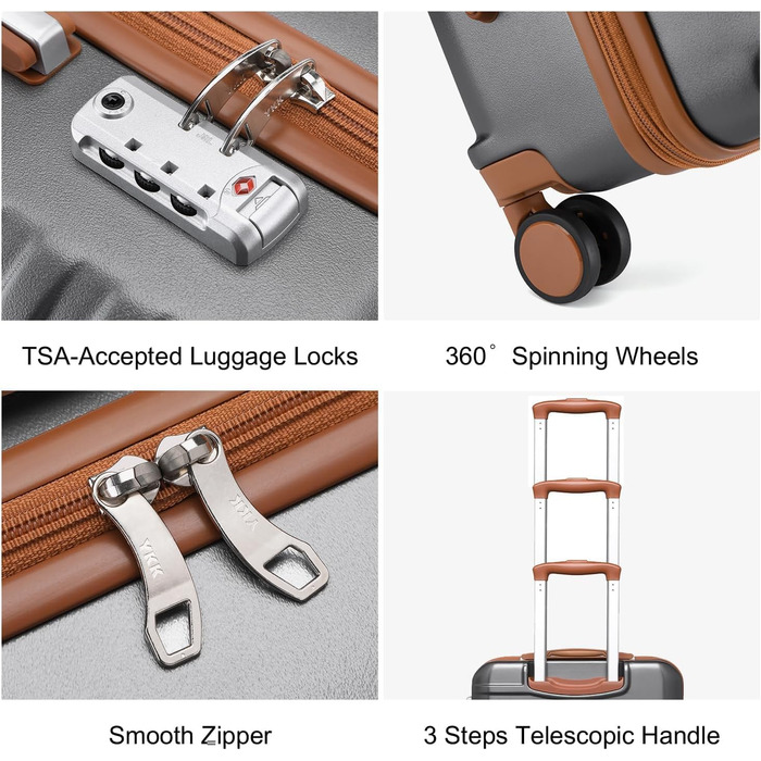 Чемодан British Traveller середнього розміру, 64 x 43 x 26.5 см, з TSA-замком, ABS+PC, сірий (24'+28')