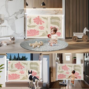 Захисне ворота для дитячих воріт, висувні 0-140 см, захист від падіння сходами для дітей, котів та собак, підходить для сходів, дверей, внутрішнього та зовнішнього використання (Квіти, 86 см x 180 см)