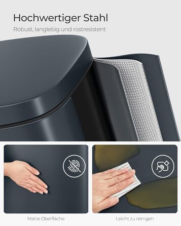 Відро для сміття SONGMICS 30 л з м'яким закриттям, сталеве, з внутрішнім відром, зелене